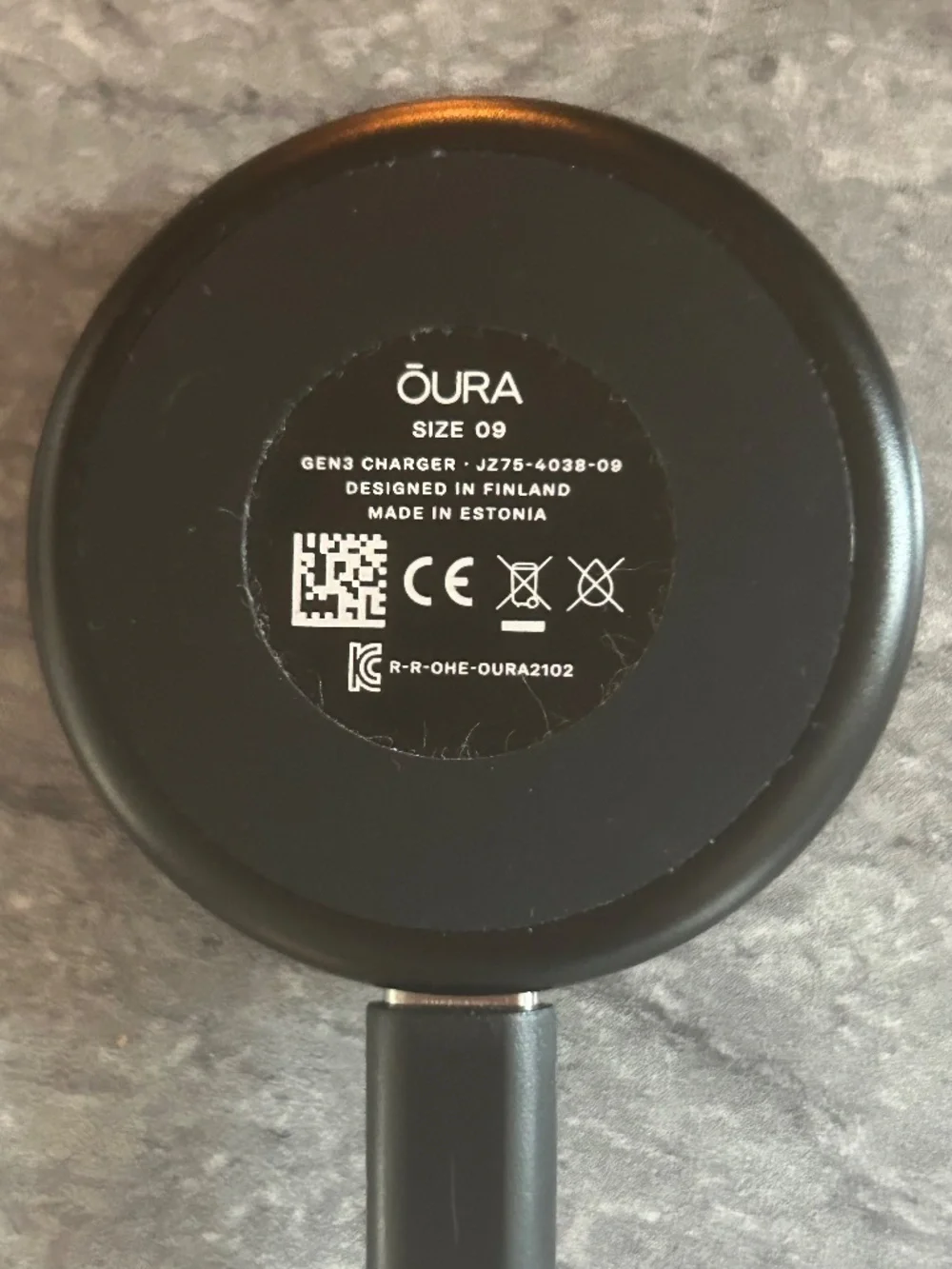 Oura Generation 3 Heritage size 9 Black Charging Dock with USB Cable